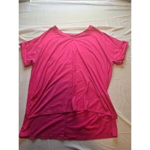 Zenana Women's 1X‎ Hot Pink V-Neck Short Sleeve Hi-Low Tunic Top